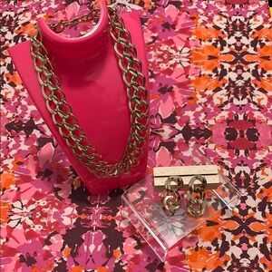 Vintage Gold-tone multi looped Chain Necklace and Earring Set